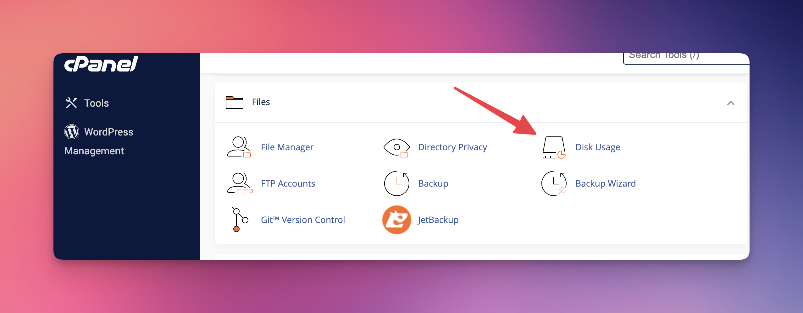 Disk Usage widget on the cPanel dashboard.